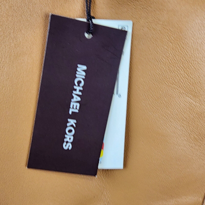Pre-owned Michael Kors Nappa Leather Moto Jacket Men's M Peanut Zipper Front Closure