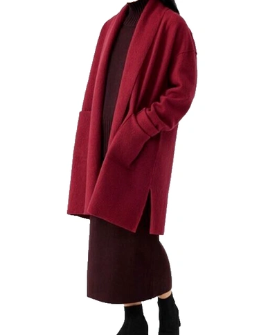 Pre-owned Eileen Fisher Ltweight Boiled Wool Long Coat Jacket Duster Deep Claret Red M