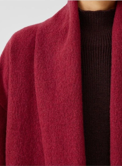 Pre-owned Eileen Fisher Ltweight Boiled Wool Long Coat Jacket Duster Deep Claret Red M