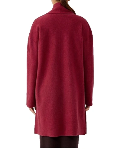 Pre-owned Eileen Fisher Ltweight Boiled Wool Long Coat Jacket Duster Deep Claret Red M