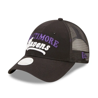 Shop New Era Black Baltimore Ravens Team Trucker 9forty Snapback Hat