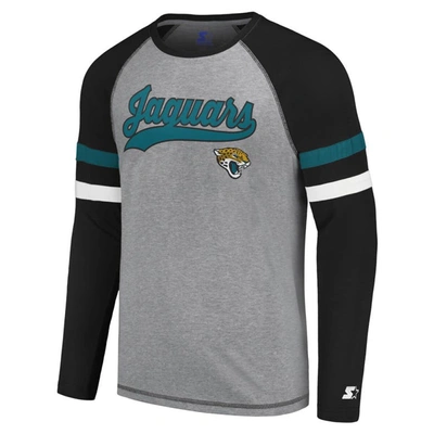 Shop Starter Gray/black Jacksonville Jaguars Kickoff Raglan Long Sleeve T-shirt