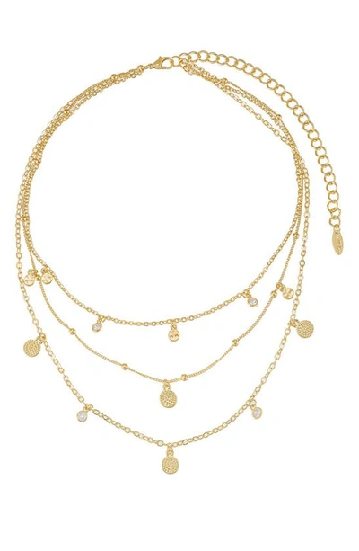 Ettika Crystal Detailed Triple Layer Necklace In Gold
