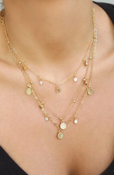 Ettika Crystal Detailed Triple Layer Necklace In Gold