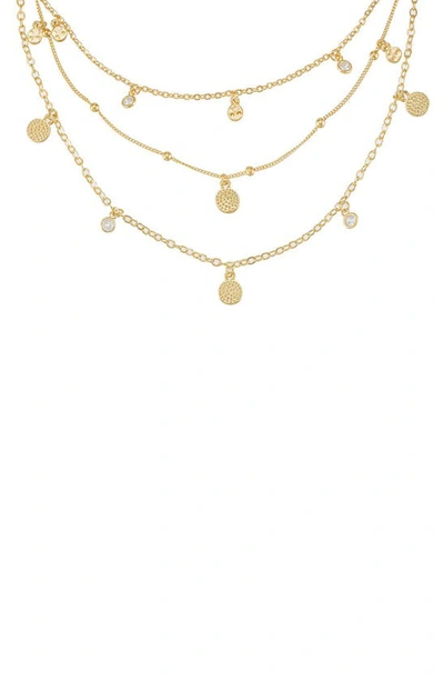 Ettika Crystal Detailed Triple Layer Necklace In Gold