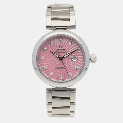 Pre-owned Omega Pink Stainless Steel Diamond De Ville Ladymatic 425.30.34.20.57.001 Automatic Women's Wristwatch 34