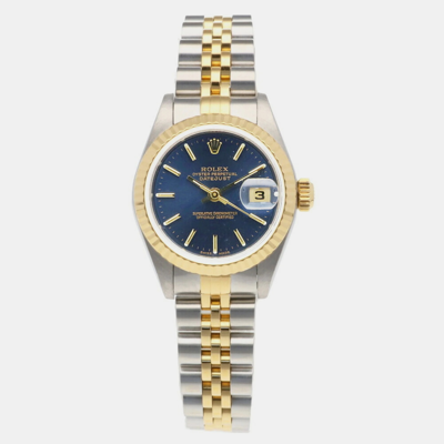Pre-owned Rolex Blue 18k Yellow Gold Stainless Steel Datejust 79173 Automatic Women's Wristwatch 26 Mm