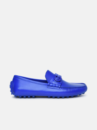 Shop Ferragamo 'grazioso' Blue Leather Loafers