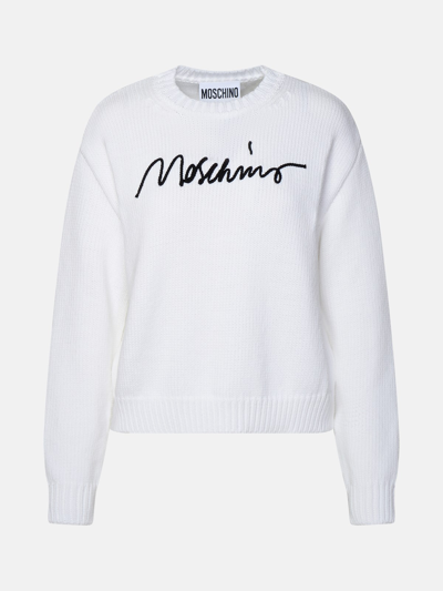 Shop Moschino White Cotton Blend Sweater