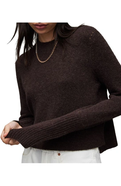 Shop Allsaints Wick Wool Blend Crop Sweater In Bitter Brown