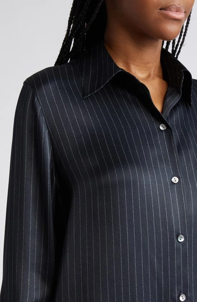Shop Vince Pinstripe Button-up Shirt In Dark Obsidian