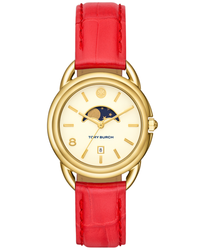 Shop Tory Burch Women's The Miller Red Leather Strap Watch 34mm