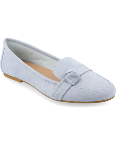 Shop Journee Collection Women's Marci Slip On Flats In Blue Faux Suede- Polyester,polyurethane