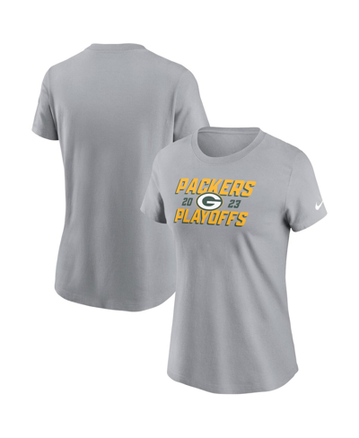 Shop Nike Women's  Gray Green Bay Packers 2023 Nfl Playoffs Iconic T-shirt