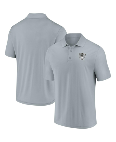 Shop Fanatics Men's  Silver Las Vegas Raiders Component Polo Shirt
