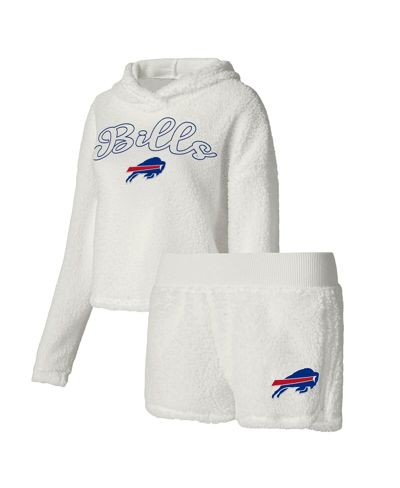 Shop Concepts Sport Women's  White Buffalo Bills Fluffy Pullover Sweatshirt Shorts Sleep Set