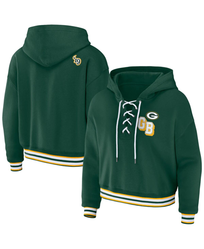 Shop Wear By Erin Andrews Women's  Green Green Bay Packers Lace-up Pullover Hoodie