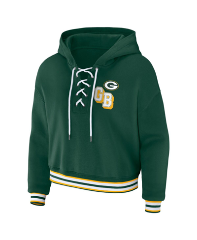 Shop Wear By Erin Andrews Women's  Green Green Bay Packers Lace-up Pullover Hoodie