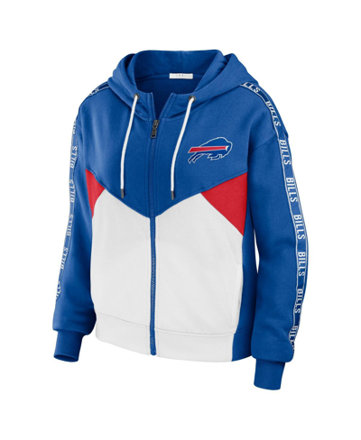 Wear By Erin Andrews Women's  Royal, White Buffalo Bills Color Block Light Weight Modest Crop Full-zi In Royal,white