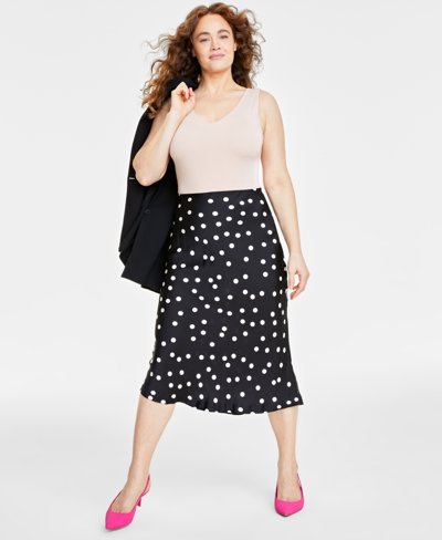 Shop On 34th Women's Dot-print Midi Slip Skirt, Created For Macy's In Deep Black Combo