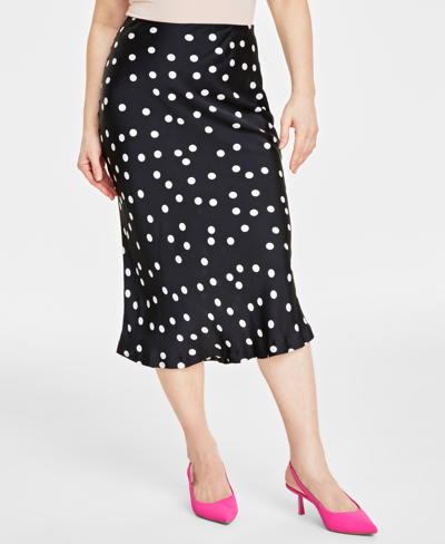 Shop On 34th Women's Dot-print Midi Slip Skirt, Created For Macy's In Deep Black Combo