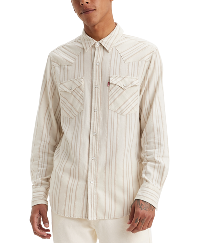 Shop Levi's Men's Classic Standard Fit Western Shirt In Aiden Stripe Fog