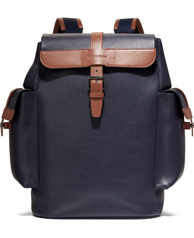 Shop Cole Haan Triboro Large Leather Rucksack Bag In Navy Blazer,new British Tan