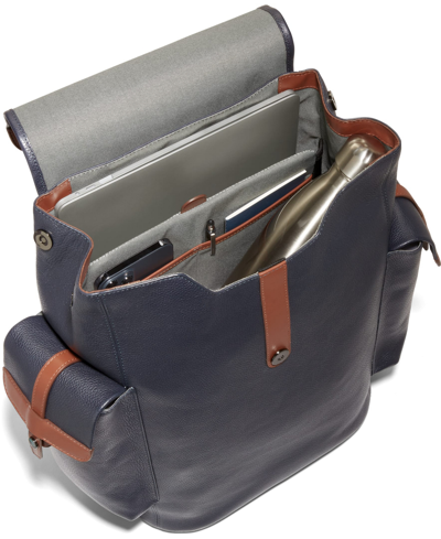 Cole Haan Triboro Large Leather Rucksack Bag In Navy Blazer,new British Tan