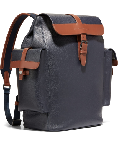Shop Cole Haan Triboro Large Leather Rucksack Bag In Navy Blazer,new British Tan