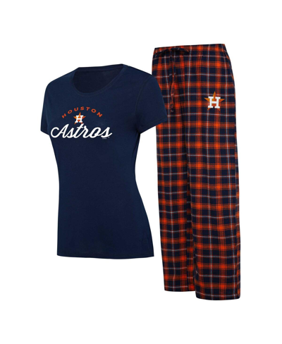 Shop Concepts Sport Women's  Navy, Orange Houston Astros Arctic T-shirt Flannel Pants Sleep Set In Navy,orange