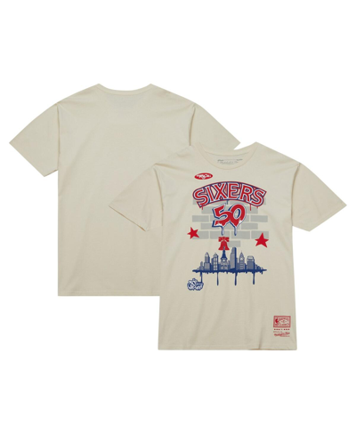 Shop Mitchell & Ness Men's  X Tats Cru Cream Philadelphia 76ers Hardwood Classics City T-shirt