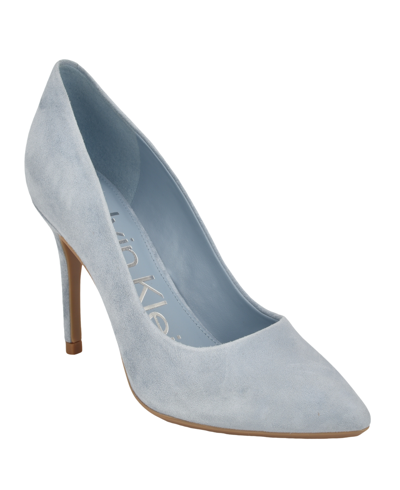 Shop Calvin Klein Women's Gayle Pointy Toe Classic Pumps In Light Blue Suede