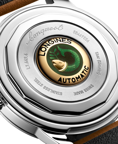 Longines Unisex Swiss Automatic Conquest Heritage Brown Leather Strap Watch 38mm In Stainless Steel