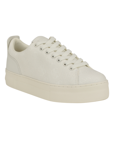 Shop Guess Women's Giaa Platform Court Sneakers In White Logo - Textile,faux Leather