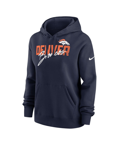 Shop Nike Women's  Navy Denver Broncos Wordmark Club Fleece Pullover Hoodie