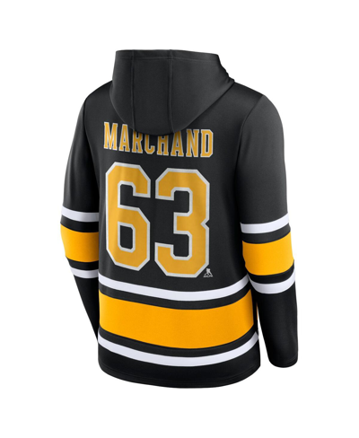 Shop Fanatics Men's  Brad Marchand Black Boston Bruins Name And Number Lace-up Pullover Hoodie