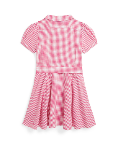 Shop Polo Ralph Lauren Toddler And Little Girls Belted Gingham Linen Dress In Belmont Pink White