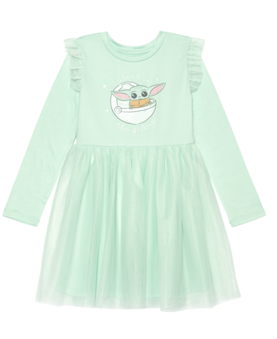 Shop Star Wars Toddler Girls Long Sleeve Grougu Cutest Dress In Green