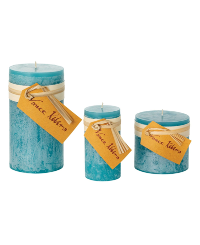 Shop Vance Kitira Timber Pillar Candles, Set Of 3 In Sea Glass
