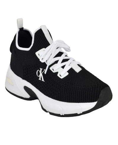 Shop Calvin Klein Women's Lorhee Round Toe Lace-up Casual Sneakers In Black,white