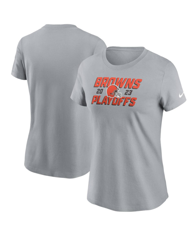 Shop Nike Women's  Gray Cleveland Browns 2023 Nfl Playoffs Iconic T-shirt