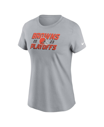 Shop Nike Women's  Gray Cleveland Browns 2023 Nfl Playoffs Iconic T-shirt