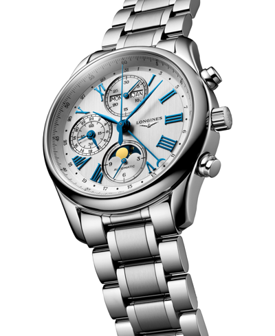 Shop Longines Men's Swiss Automatic Chronograph Master Stainless Steel Bracelet Watch 40mm