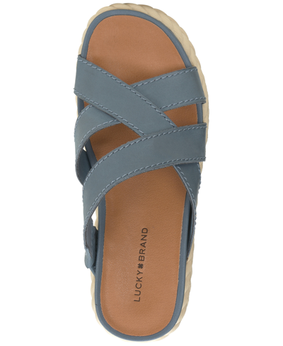 Shop Lucky Brand Women's Loftee Crisscross Platform Espadrille Sandals In Natural Blue Leather