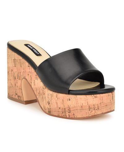 Shop Nine West Women's Boone Slip-on Round Toe Wedge Sandals In Black - Faux Leather