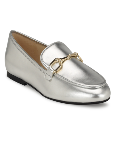 Shop Nine West Women's Brayci Slip-on Round Toe Dress Loafers In Silver