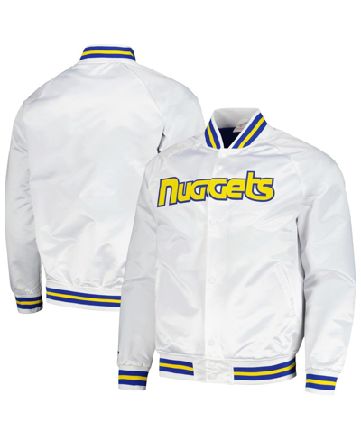 Mitchell & Ness Men's  White Denver Nuggets Hardwood Classics Throwback Wordmark Raglan Full-snap Jac In White