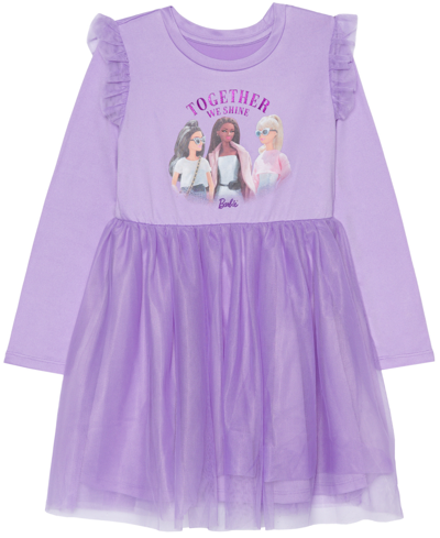 Shop Barbie Toddler Girls Long Sleeve Together We Shine Dress In Purple