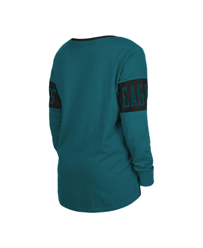 New Era Women's  Midnight Green Philadelphia Eagles Lace-up Notch Neck Long Sleeve T-shirt In Midnight Green