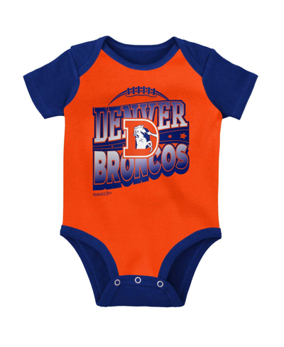 Shop Mitchell & Ness Baby Boys And Girls  Orange, Royal Denver Broncos Throwback Big Score Bodysuit, Bib,  In Orange,royal